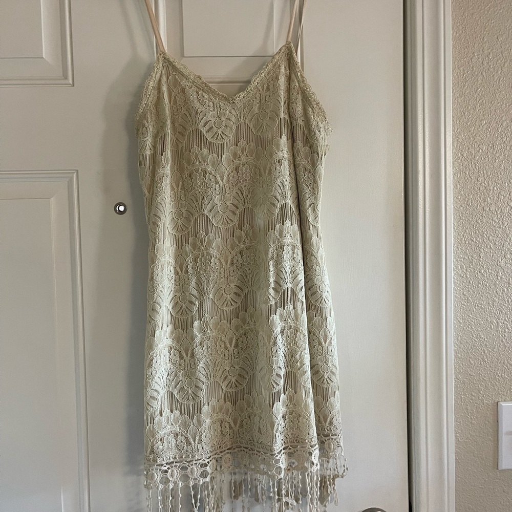 STUNNING Unique Tan Textured mini dress size S
